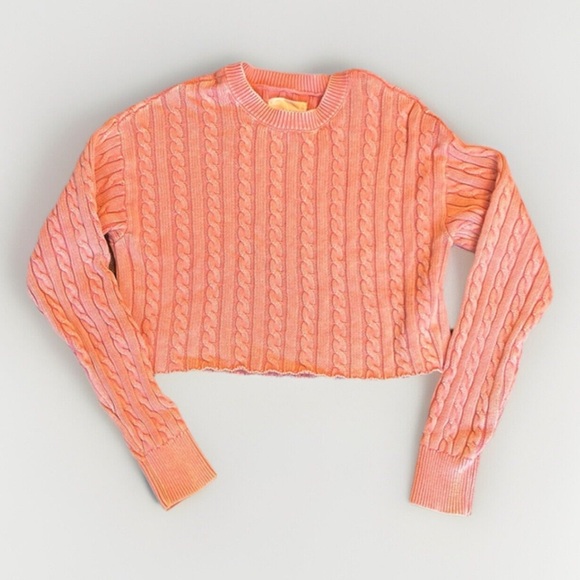 Aerie Chunky Cable Knit Cropped Pink Sweaterter sz M - Picture 1 of 8